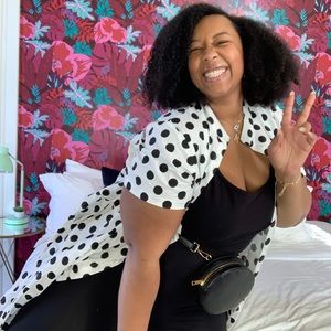 White and Black Polka dot Shirt dress